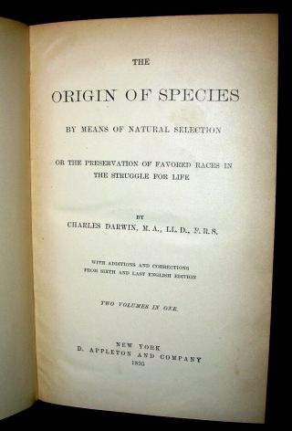 1895 Rare Book - CHARLES DARWIN ORIGIN OF SPECIES - Natural Selection 2 Vols in1 6