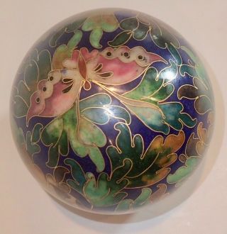 Vintage Robert Kuo Cloisonne Paperweight Butterflies 3 " Tall Signed Ck0497