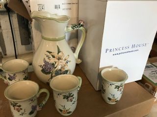 Vintage Garden By Princess House 4 Mugs And Pitcher