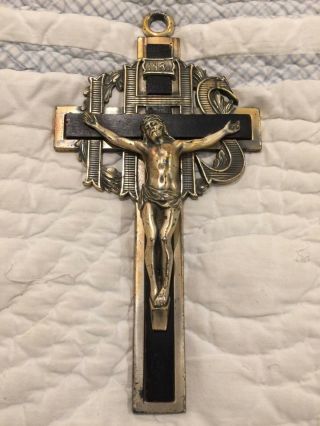Vintage Wood And Metal Cross Crucifix By Jennings Brothers