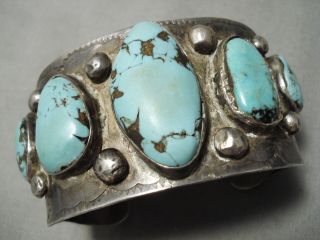 Colossal Heavy Vintage Navajo Spiderweb Turquoise Sterling Silver Bracelet Old