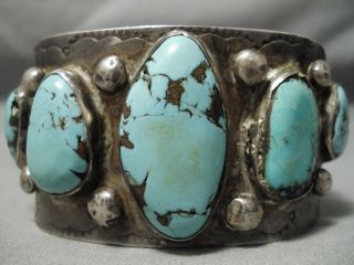 COLOSSAL HEAVY VINTAGE NAVAJO SPIDERWEB TURQUOISE STERLING SILVER BRACELET OLD 2