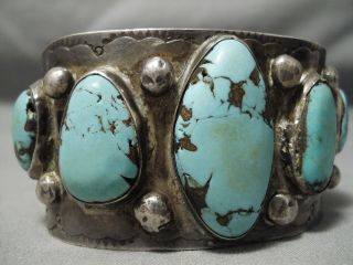 COLOSSAL HEAVY VINTAGE NAVAJO SPIDERWEB TURQUOISE STERLING SILVER BRACELET OLD 4