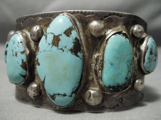 COLOSSAL HEAVY VINTAGE NAVAJO SPIDERWEB TURQUOISE STERLING SILVER BRACELET OLD 5