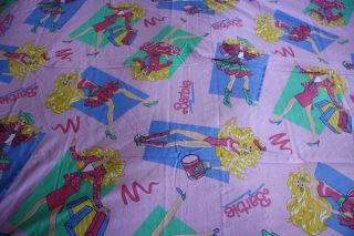 Vintage 90 ' s Barbie Flat Bed Sheet,  Pillowcase,  Bolster Case Made in France 3