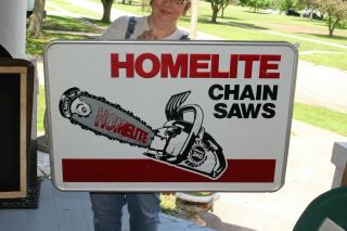 Vintage Homelite Chain Saws Saw Farm Tool Gas Oil 36 " Embossed Metal Sign