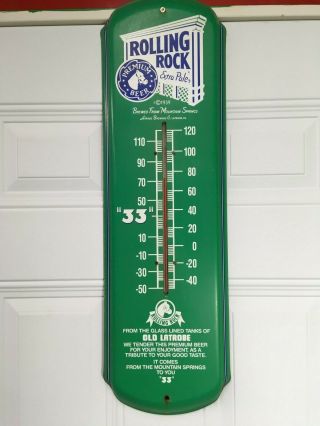 Vintage Rolling Rock Extra Pale Advertising Thermometer Old Latrobe 1992 - 27x8