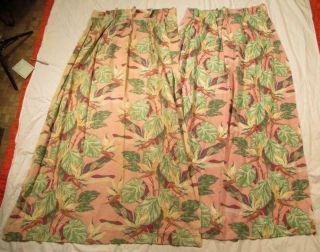 Vintage Pink Tropical Floral Barkcloth Curtain Panels Floral Hawaiian Tiki 11 YD 4