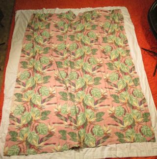 Vintage Pink Tropical Floral Barkcloth Curtain Panels Floral Hawaiian Tiki 11 YD 5