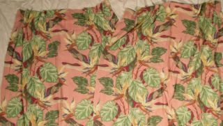 Vintage Pink Tropical Floral Barkcloth Curtain Panels Floral Hawaiian Tiki 11 YD 7