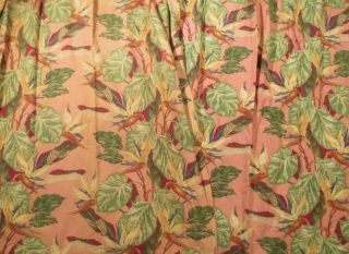 Vintage Pink Tropical Floral Barkcloth Curtain Panels Floral Hawaiian Tiki 11 YD 8