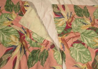 Vintage Pink Tropical Floral Barkcloth Curtain Panels Floral Hawaiian Tiki 11 YD 9