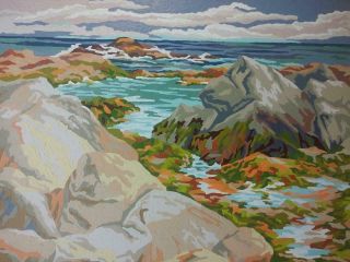 Vintage Pbn Paint By Numbers Coastal Landscape Ocean Painting Mid Century Modern