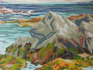 Vintage PBN Paint by Numbers Coastal Landscape Ocean Painting Mid Century Modern 3