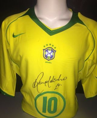 Signed Rare Brazil Shirt By Ronaldinho Nike Numbered Barcelona Milan