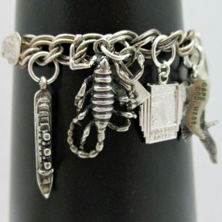 Sterling Silver Double Link Italy Charm Bracelet Usa Travel Scorpion Spinner 925