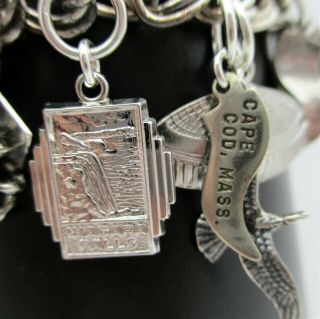 Sterling Silver Double Link Italy Charm Bracelet USA TRAVEL Scorpion Spinner 925 4