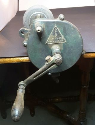 Vintage Apex Mfg Co Handcrank Bench Top Grinder Grinding Wheel Sharpening Stone