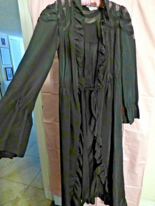 Christian Dior Loungewear Peignoir Wrap Black Kimono Robe Vintage 80s Sz P/small