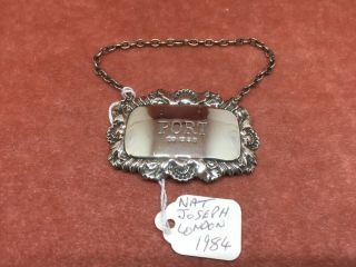 A Large Vintage S/silver Port Decanter Label By Nat Joseph Hm London 1984