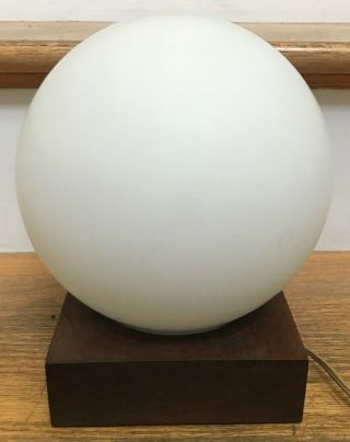 Vintage Mid - Century Modern Lamp Teak Ball Frosted Globe White Danish Era