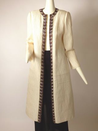 Mary Mcfadden - 1980s Ivory Silk & Sequin Quilted Evening Coat,  Size 10