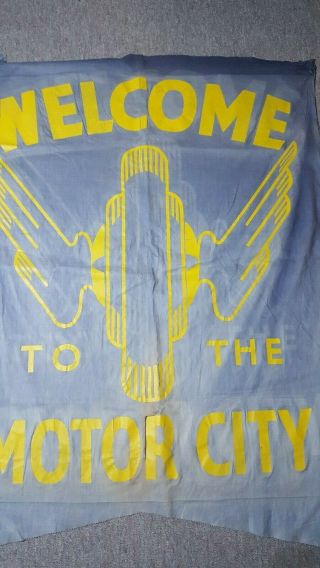 Vintage Detroit " Welcom To The Motor City " Flag Automobilia