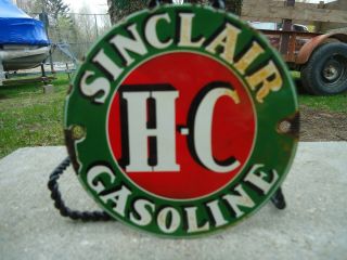 Vintage Sinclair H - C Gasoline Porcelain Gas Station Door Sign