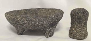 Large VTG Mexican MOLCAJETE Collectible Lava Stone MORTAR AND PESTLE 2