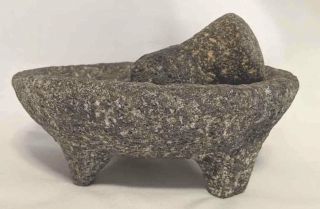 Large VTG Mexican MOLCAJETE Collectible Lava Stone MORTAR AND PESTLE 3