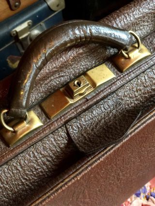 Vintage Unbranded Dark Brown Leather Hard Case Suitcase Luggage Made Usa