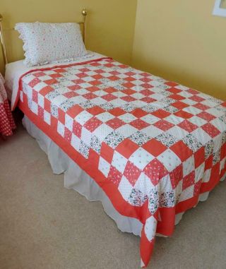 Vintage Laura Ashley Red Poppy & White Twin Patchwork Quilts & Sheets