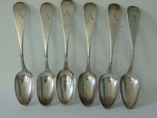 6 Antique Coin Silver Teaspoons By Chas.  W.  Baldwin Marked Pure Coin