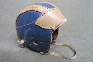Vintage Lealther Football Helmet Small Size Blue/tan