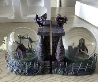 Disney Store Nightmare Before Christmas Jack & Sully Bookend Snow Globes Sp Rare