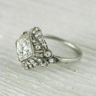 Forever 1.  97ct Round Cut Moissanite Vintage Engagement Ring Solid 14k White Gold