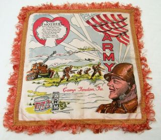 Vintage Souvenir Pillow Case Printed Satin Cover Wwii Camp Gordon Ga Mother