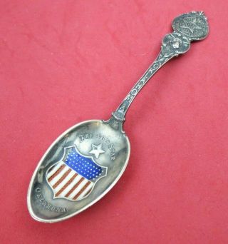 State Of Oklahoma 46th Star Enamel Bowl Sterling Silver Souvenir Spoon 5 "