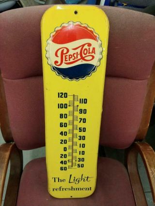Large 1956 Vintage Pepsi " The Light Refreshment " Thermometer - 27x7 - - -