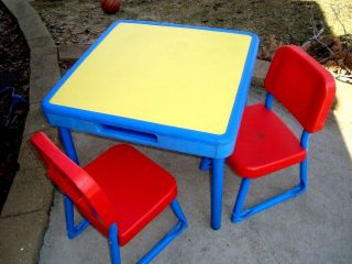 Vintage Fisher Price Arts And Crafts Table Set Of Chairs Child Size 1985 Storage