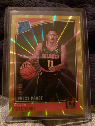 2018 - 19 Donruss Rated Rookie Gold Laser TRAE YOUNG RC 6/10 Hawks  2