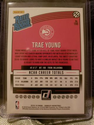 2018 - 19 Donruss Rated Rookie Gold Laser TRAE YOUNG RC 6/10 Hawks  3