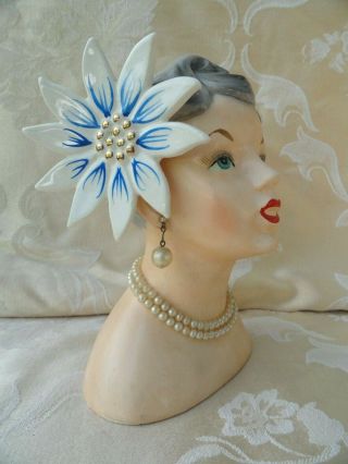 Vintage Head Vase Headvase 6 3/4 " High Napco 1958 Large Flower Pearls Rare