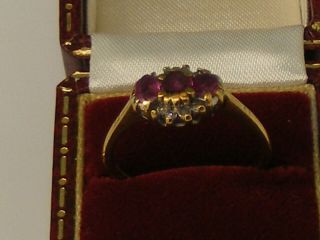 A Vintage 9ct Gold Ladies Ruby & Diamond Cluster Ring (h/marked) Size:p