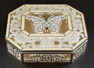Silver Plate & Sparkly Stone Vintage Art Deco Antique Butterfly Trinket Box
