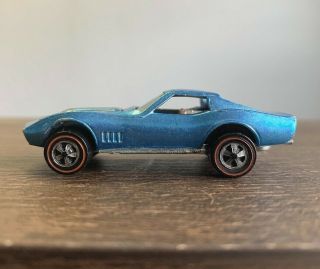 Vintage Hot Wheels Redline Custom Corvette Light Blue 1968 Usa Rare Htf Chevy