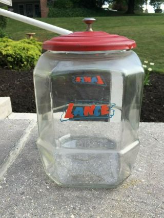 Vintage Lance Cracker Jar Glass Store Display Canister 15 X 10 X 10 " Metal Lid