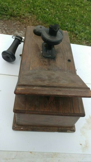 Vintage Antique Kellogg Oak Wall Telephone Phone With Parts Complete Look
