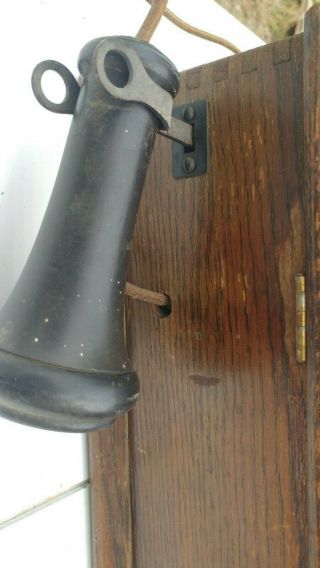 VINTAGE ANTIQUE KELLOGG OAK WALL TELEPHONE PHONE WITH PARTS COMPLETE LOOK 2