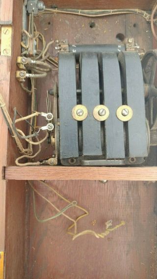 VINTAGE ANTIQUE KELLOGG OAK WALL TELEPHONE PHONE WITH PARTS COMPLETE LOOK 6
